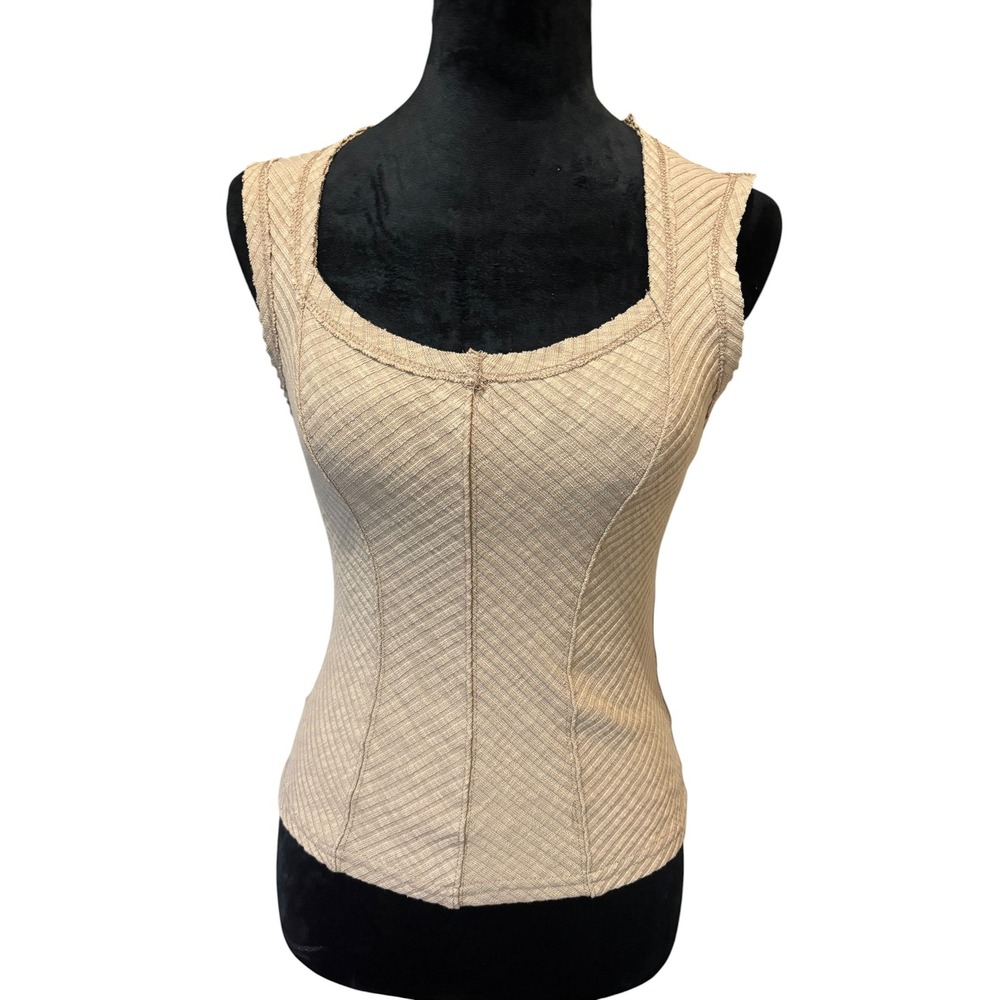 Mustard Seed Women Tan Ribbed Style Tank Top Sleeveless Slim Fit Small NWT